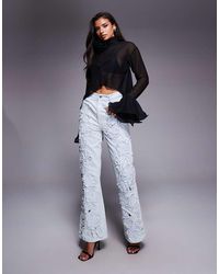 ASOS - Denim Pearl Embellished Cornellli Jeans With Organza Flowers - Lyst