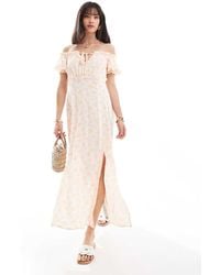Miss Selfridge - Puff Sleeve Bardot Maxi Dress - Lyst