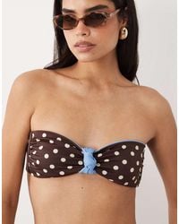 ASOS - Bonnie Polka Dot Knot Front Reversible Bandeau Bikini Top - Lyst