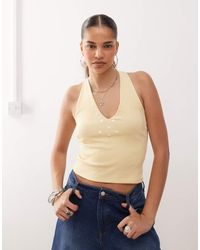 Collusion - Halter Neck Buttermilk Top With Pearl Style Button - Lyst