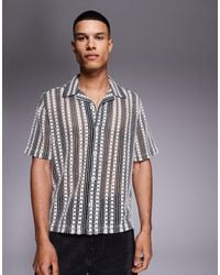 ASOS - Chemise coupe carrée au crochet avec col à larges revers et rayures - et blanc - Lyst