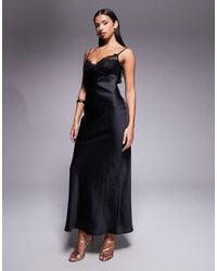 ASOS - Lace Bust Cup Satin Maxi Dress With Cut Out Back - Lyst