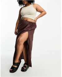 ASOS - Asos design curve - jupe longue en lin avec fente haute - chocolat - Lyst