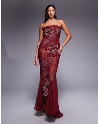 ASOS - Bandeau Lace Embellished Maxi Dress With Corset Detailing And Fishtail Skirt - Lyst