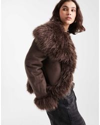 New Look - Faux-suede Faux-fur Mix Cropped Jacket - Lyst