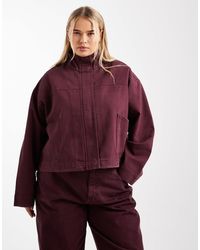 ASOS - Asos design curve - veste en denim d'ensemble à col cheminée - bordeaux - Lyst
