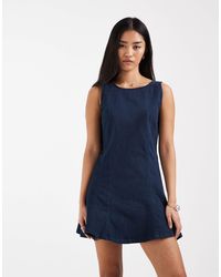 ONLY - Robe courte sans manches en jean - bleu foncé - Lyst
