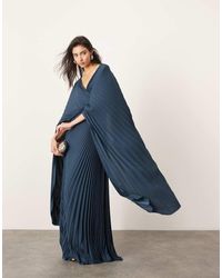 ASOS - Geplooide Maxi Jurk Met Gedraaid Detail En Uitlopende Mouwen - Lyst
