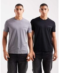 Emporio Armani - Pack De 2 Camisetas De Estar Por Casa De Color Gris Y Negro De Manga Corta Con Logo De - Lyst