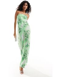ASOS - Vestito lungo a fascia verde a fiori con dettaglio a foulard - Lyst