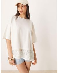 ASOS - Oversize Boxy Tee With Lace Hem Detail - Lyst