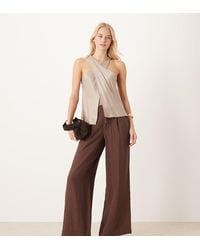 ASOS - Asos Design Tall Soft Texture Wide Leg Trousers With Contrast Stitch - Lyst