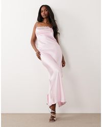 Vila - Lace Insert Cowl Neck Satin Cami Maxi Dress - Lyst
