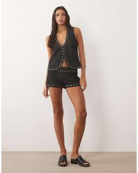 Motel - Seria Denim Micro Shorts With Stud Detail - Lyst