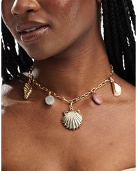 ASOS - Limited Edition Necklace With Shell And Real Semi Precious Stone Tbar - Lyst