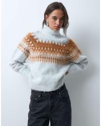 ASOS - Knitted Funnel Neck Fairisle Jumper With Balloon Sleeves - Lyst