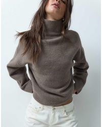 ASOS - Relaxed Fluffy Funnel Neck Jumper With Wool - Lyst