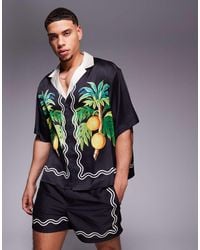 ASOS - Camicia Nera Squadrata Oversize Con Rever Profondo E Stampa Di Frutta Sui Bordi - Lyst