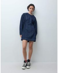 ASOS - Denim Seamed Long Sleeve Mini Dress - Lyst