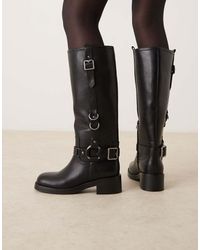 ASOS - Wide Fit Cobra Buckle Harness Knee Boots With Silver Hardware - Lyst