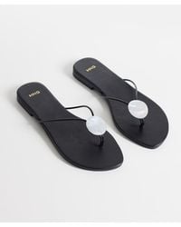 Mango - 100% Leather Flat Sandals With Pearl Detail - Lyst