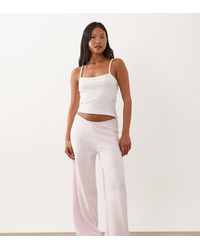 ASOS - Asos Design Petite Soft Jersey Wide Leg Pyjama Trouser With Floral Trim - Lyst