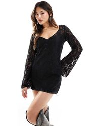 NA-KD - Deep V Neck Lace Mini Dress - Lyst