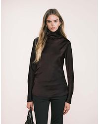 Mango - Capsule High Neck Long Sleeve Satin Look Top - Lyst