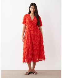Y.A.S - Textured V Neck Midi Dress - Lyst