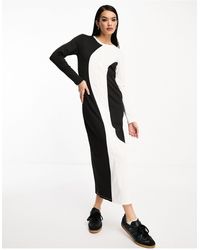 Vero Moda - Robe mi-longue en jersey color block - noir et blanc - Lyst