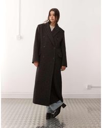 Weekday - Abrigo Por La Rodilla Marrón Topo Extragrande Con Patrón De Espiga De Mezcla De Lana Logan De -Gris - Lyst
