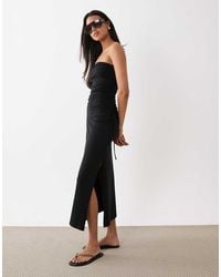 ASOS - Bandeau Ruched Side Midi Dress - Lyst
