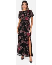 Maya - Floral Embellished Short Sleeve Open Back Maxi Dress - Lyst
