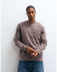 Farah - Burt Long Sleeve Garment Dye Pocket Logo T-shirt - Lyst