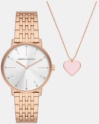 ARMANI EXCHANGE - Three-Hand Rose-Tone Stainless Steel Watch And Rose-Tone Stainless Steel Necklace Set - Lyst