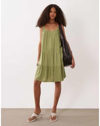Vila - Tie Shoulder Tiered Cheesecloth Cami Mini Dress - Lyst