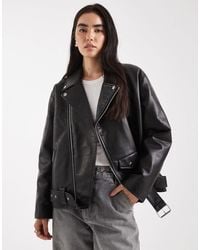 Miss Selfridge - Padded Faux Leather Oversized Biker Jacket - Lyst