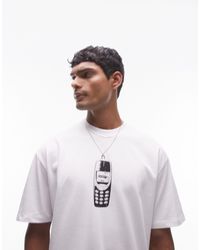 TOPMAN - Camiseta blanca extragrande con estampado bordado "mobile phone" en el pecho y la espalda premium - Lyst