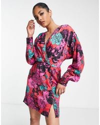 Vero Moda - Robe courte en jacquard avec jupe boutonnée - imprimé fleurs - Lyst