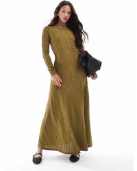 Threadbare - Vestito Lungo A Maniche Lunghe Oliva Testurizzato A Coste - Lyst