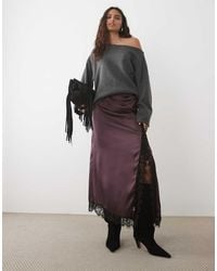 ASOS - Lace Insert High Split Satin Midi Skirt - Lyst