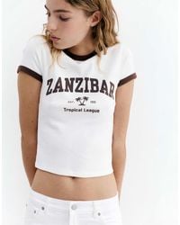 Pull&Bear - T-shirt côtelé à imprimé graphique - glace - Lyst