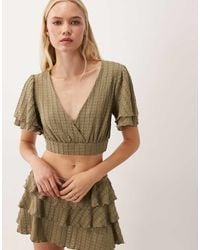 Miss Selfridge - Textured Wrap Frill Sleeve Top Co-Ord - Lyst