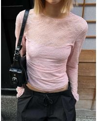 Bershka - Long Sleeve Lace T-shirt - Lyst
