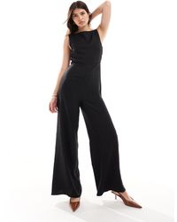 ASOS - High Neck Button Side Detailed Wide Leg Jumpsuit - Lyst