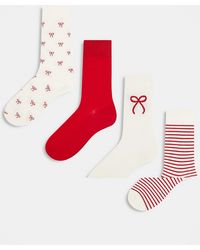 Lindex - Pack De 4 Pares De Calcetines Rojos Estampados Con Detalle De Purpurina De - Lyst