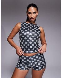 Kaiia - Exclusive Sequin Slash Neck Sleeveless Top - Lyst