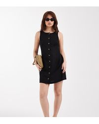 New Look - Linnenmix Mini Jurk Met Knoopsluiting - Lyst