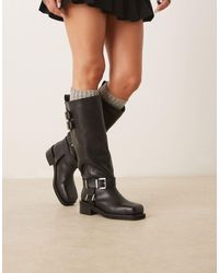 ASOS - Crest - bottes hauteur genou style motard en cuir avec détail harnais - Lyst