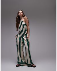 TOPSHOP - Pantalones Bies A Rayas Burdeos Y Color Cerceta De Talle Medio Con Bajos Anchos De Satén De (Parte De Un Conjunto) - Lyst
